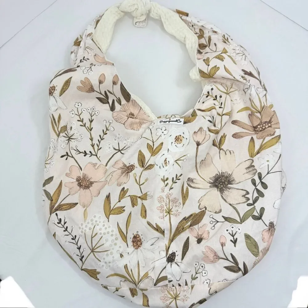 Baggagean and Co. Pink Floral Cream Waffle Knit Soft Reversible Fabric Hobo Bag